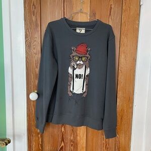 NWT S-Ponder Hipster Tatted Beanie Cat Crewneck Sweatshirt - Sz Large